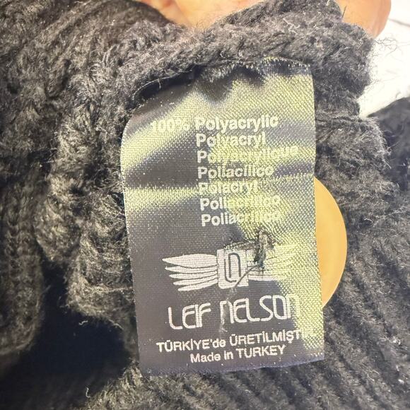 Leif Nelson medium men toggle Cozy Cabin Black sweater chunky knit fisherman - Picture 7 of 13